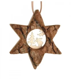 Waldfabrik, photophore en bois et étoile sapin de Noël Décorations En Bois Pour Sapin De Noël|Etoile En Bois, Motif Cisele Elan, 7 Cm