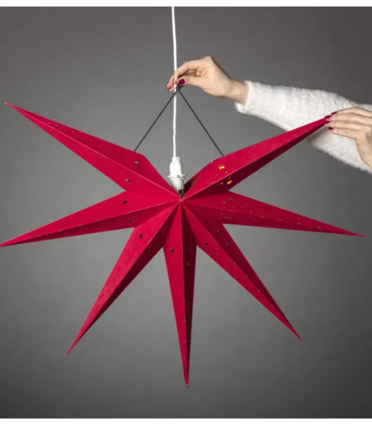 Konstsmide, guirlandes lumineuses de Noël Etoile Lumineuse|Etoile Lumineuse 7 Branches En Papier Velours Rouge A Suspendre, 60 Cm