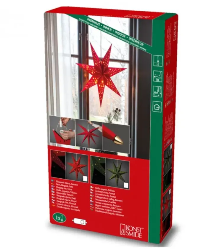 Konstsmide, guirlandes lumineuses de Noël Etoile Lumineuse|Etoile Lumineuse 7 Branches En Papier Velours Rouge A Suspendre, 60 Cm