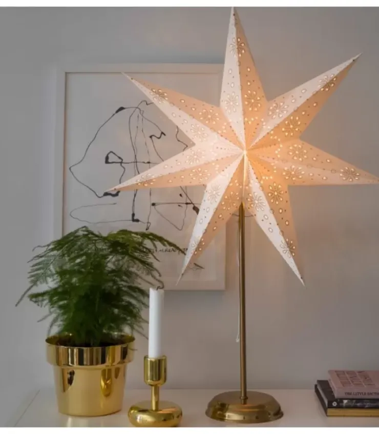 Konstsmide, guirlandes lumineuses de Noël Etoile Lumineuse|Etoile Lumineuse Electrique 7 Branches En Papier, Blanche, Sur Pied Laiton, 48 Cm