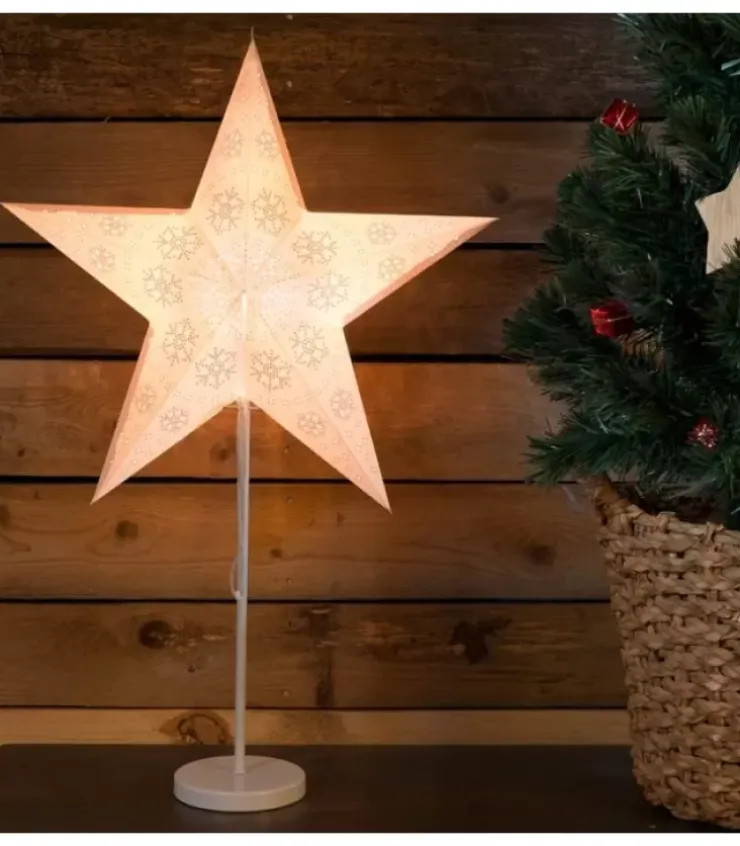 Konstsmide, guirlandes lumineuses de Noël Etoile Lumineuse|Etoile Lumineuse Electrique 5 Branches En Papier, Blanche, Sur Pied Blanc, 46 Cm