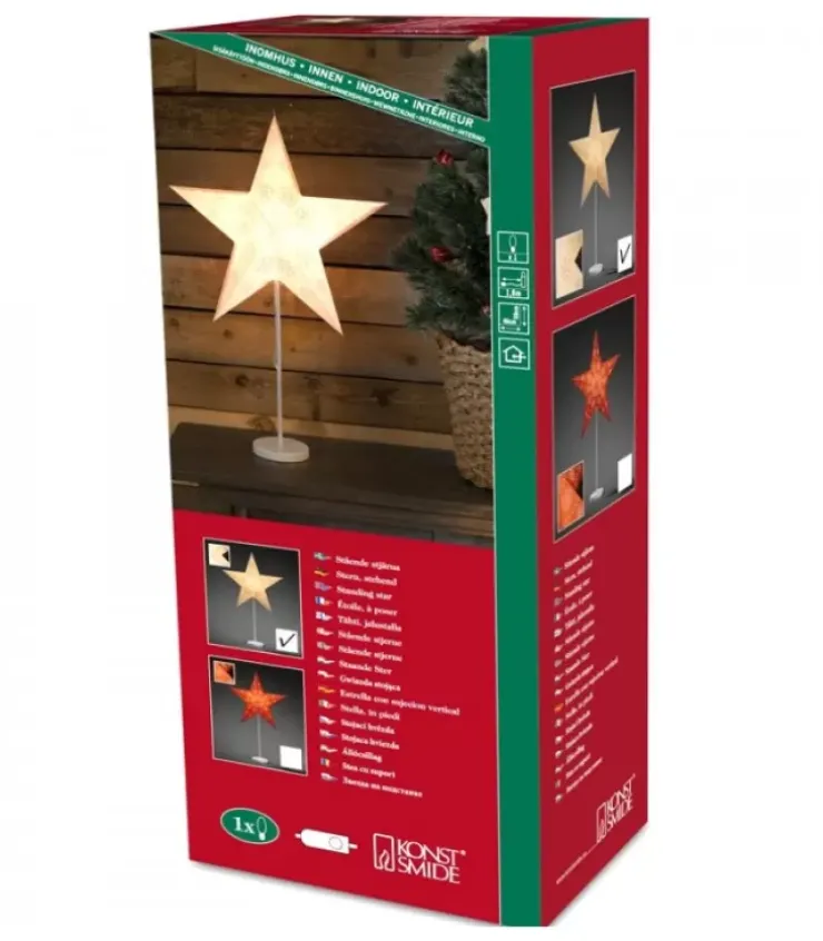 Konstsmide, guirlandes lumineuses de Noël Etoile Lumineuse|Etoile Lumineuse Electrique 5 Branches En Papier, Blanche, Sur Pied Blanc, 46 Cm