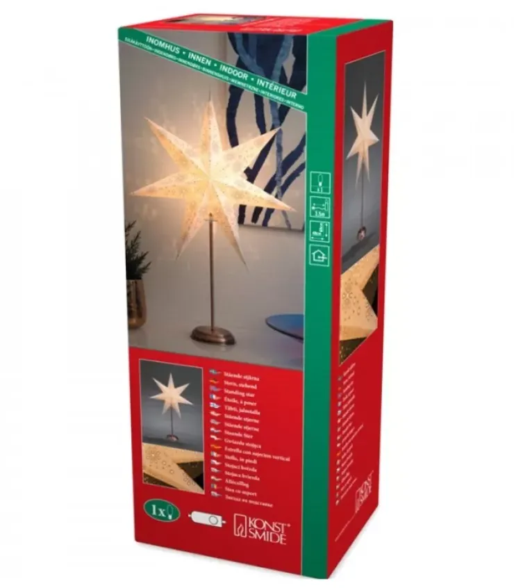 Konstsmide, guirlandes lumineuses de Noël Etoile Lumineuse|Etoile Lumineuse Electrique 7 Branches En Papier, Blanche, Sur Pied Cuivre 48 Cm