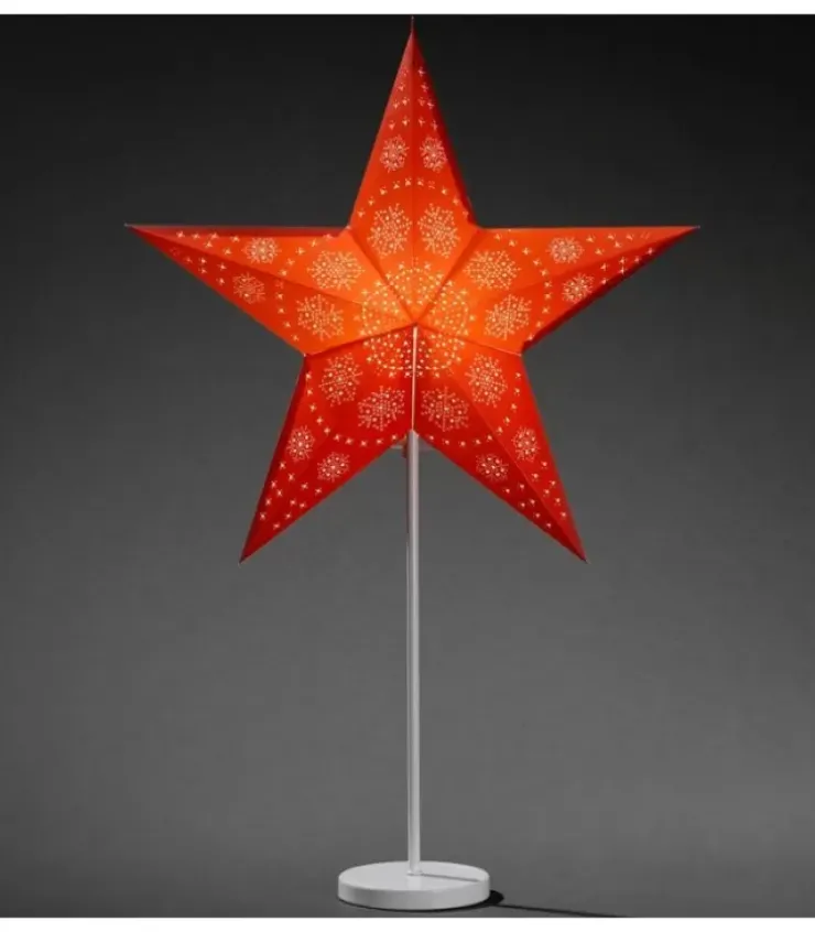 Konstsmide, guirlandes lumineuses de Noël Etoile Lumineuse|Etoile Lumineuse Electrique 5 Branches En Papier, Rouge, Sur Pied Blanc, 46 Cm