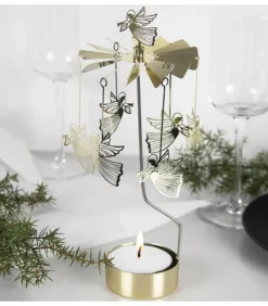 Pluto Produkter, déco de Noël Scandinave Bougeoirs Carrousels Photophore De Noël|Grand Carrousel De Noël Anges Dores Volants, 28 Cm