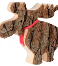 Waldfabrik, photophore en bois et étoile sapin de Noël Animaux En Bois|Grand Elan En Bois Avec Noeud Rouge 18 Cm