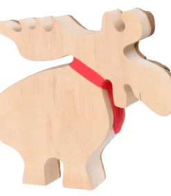 Waldfabrik, photophore en bois et étoile sapin de Noël Animaux En Bois|Grand Elan En Bois Avec Noeud Rouge 18 Cm