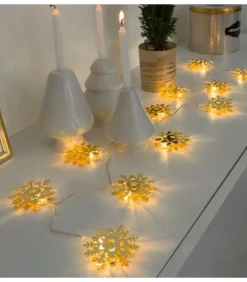 Konstsmide, guirlandes lumineuses de Noël Guirlande Lumineuse Intérieure À Led|Guirlande Lumineuse Décorative A Led, Flocons De Neige Metalliques Dores