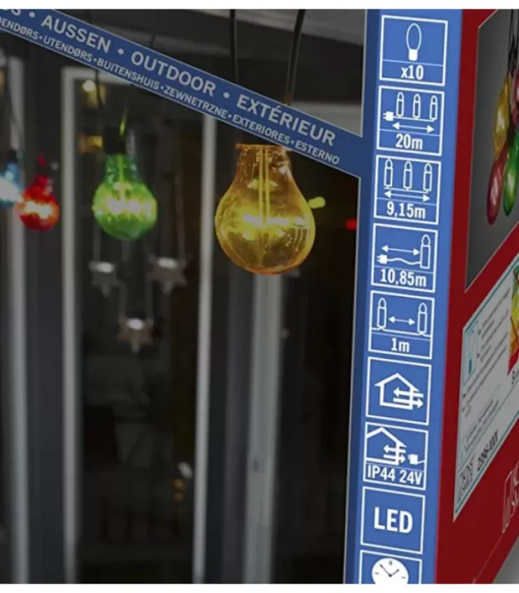 Konstsmide, guirlandes lumineuses de Noël Guirlande Lumineuse Extérieur|Guirlande Lumineuse De Terrasse 10 M Extensible, 10 Ampoules Multicolores