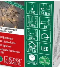 Konstsmide, guirlandes lumineuses de Noël Guirlande Lumineuse Intérieure À Led|Guirlande Lumineuse Led Effet Gouttes, 100 Diodes Ambrees, Fil Noir