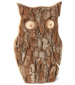 Waldfabrik, photophore en bois et étoile sapin de Noël Chouettes Et Hiboux En Bois|Hibou En Bois D'Ecorce, 16 Cm