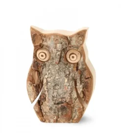 Waldfabrik, photophore en bois et étoile sapin de Noël Chouettes Et Hiboux En Bois|Hibou En Bois D'Ecorce, 6,5 Cm