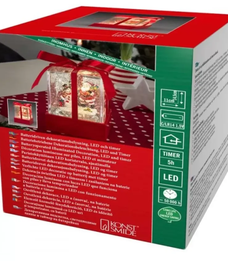 Konstsmide, guirlandes lumineuses de Noël Lanternes De Noël À Neige|Lanterne À Neige "Cadeau De Noël" Avec Père Noël & Bonhomme De Neige