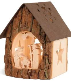Waldfabrik, photophore en bois et étoile sapin de Noël Crèche De Noël Artisanale|Lanterne Crèche De Noël Avec Figurines Ciselees, 14 Cm