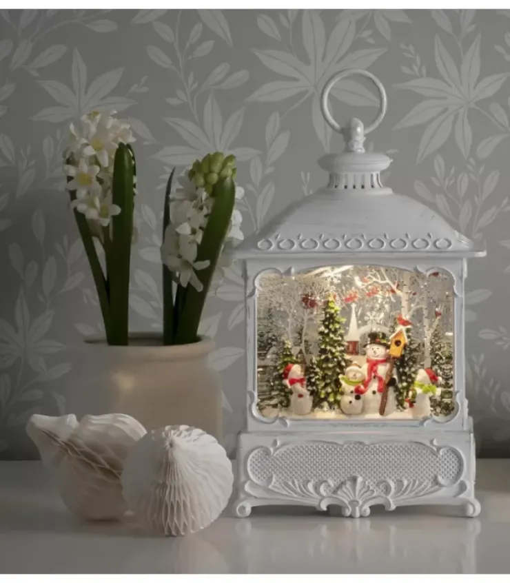 Konstsmide, guirlandes lumineuses de Noël Lanternes De Noël À Neige|Lanterne De Noël Blanche, 4 Bonshommes De Neige Avec Oiseaux