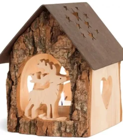 Waldfabrik, photophore en bois et étoile sapin de Noël Photophore Bois|Lanterne Photophore En Bois Avec Cerf, 14 Cm