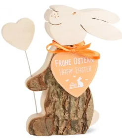 Waldfabrik, photophore en bois et étoile sapin de Noël Lapins En Bois De Paques|Lapin En Bois Avec Coeur, 10 Cm