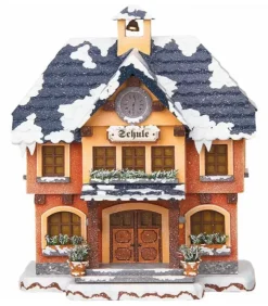 Hubrig, figurines pour enfant Village De Noël Miniature|Maison Eclairee Pour Figurine De Noël Miniature Winterkinder, L'Ecole Du Village
