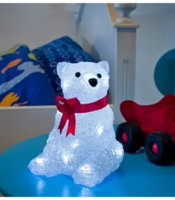 Konstsmide, guirlandes lumineuses de Noël Oiseaux Lumineux Et Animaux Lumineux|Ours Lumineux A Led En Acrylique Avec Ruban Rouge, 18 Cm
