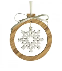 Waldfabrik, photophore en bois et étoile sapin de Noël Décorations En Bois Pour Sapin De Noël|Pendentif En Bois D'Olivier 7Cm, Motif Cristal De Neige N°2