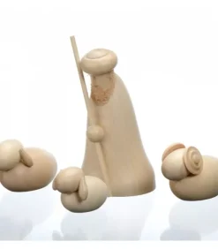 Schalling, crèche moderne Personnages De Crèche De Noël|Personnage En Bois, Le Berger Et Ses Moutons, 12 Cm