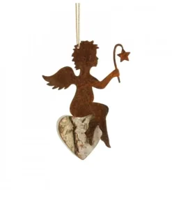 Waldfabrik, photophore en bois et étoile sapin de Noël Anges De Noël Pour Sapin|Petit Ange En Metal A Suspendre Et Coeur En Bois Avec Etoile