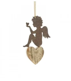 Waldfabrik, photophore en bois et étoile sapin de Noël Anges De Noël Pour Sapin|Petit Ange En Metal A Suspendre Et Coeur Dans La Main