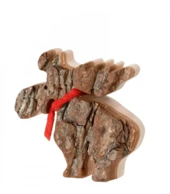 Waldfabrik, photophore en bois et étoile sapin de Noël Animaux En Bois|Petit Elan En Bois Avec Noeud Rouge 8 Cm