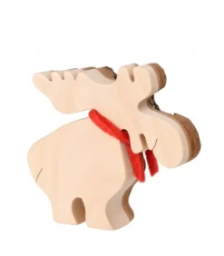 Waldfabrik, photophore en bois et étoile sapin de Noël Animaux En Bois|Petit Elan En Bois Avec Noeud Rouge 8 Cm