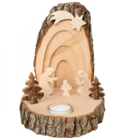 Waldfabrik, photophore en bois et étoile sapin de Noël Crèche De Noël Artisanale|Petite Crèche De Noël En Ecorce De Bois Avec Sapins Et Bougeoir