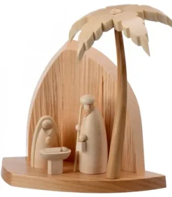 Schalling, crèche moderne Crèche De Noël Moderne|Petite Crèche Moderne En Bois Avec Un Palmier Et La Nativite