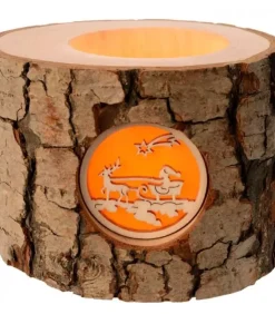Waldfabrik, photophore en bois et étoile sapin de Noël Photophore Bois|Photophore En Bois, 1 Motif Père Noël Et Traineau