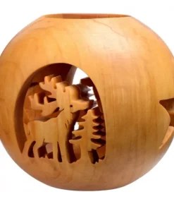 Waldfabrik, photophore en bois et étoile sapin de Noël Photophore Bois|Photophore En Bois Forme Spherique, Motif Cerf En Foret