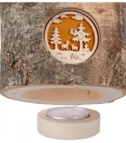 Waldfabrik, photophore en bois et étoile sapin de Noël Photophore Bois|Photophore En Rondin De Bois, 1 Motif Animaux De La Foret