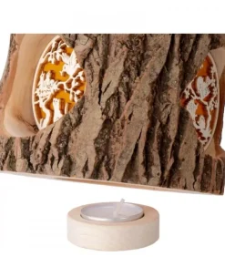 Waldfabrik, photophore en bois et étoile sapin de Noël Photophore Bois|Photophore En Rondin De Bois, Avec 3 Motifs, Ecureuil, Chat Et Oiseaux