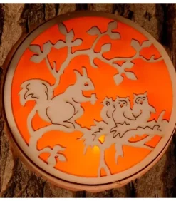 Waldfabrik, photophore en bois et étoile sapin de Noël Photophore Bois|Photophore En Rondin De Bois, Avec 3 Motifs, Ecureuil, Chat Et Oiseaux