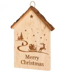 Waldfabrik, photophore en bois et étoile sapin de Noël Objet Déco Bois|Plaque De Porte En Bois A Suspendre "Merry Christmas"