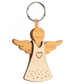 Waldfabrik, photophore en bois et étoile sapin de Noël Porte-Clés En Bois|Porte-Cle Ange Avec Coeur Et Robe En Cuir N°1, 5,5 Cm