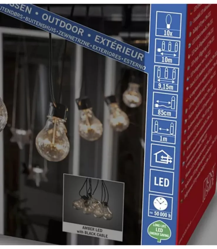 Konstsmide, guirlandes lumineuses de Noël Guirlande Lumineuse Extérieur|Rallonge 10 M Pour Guirlande Lumineuse De Terrasse, 10 Ampoules Ambrees