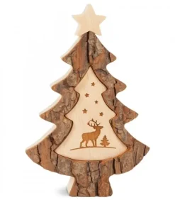 Waldfabrik, photophore en bois et étoile sapin de Noël Sapins En Bois|Sapin De Noël En Bois Avec Gravure Cerf, 15 Cm