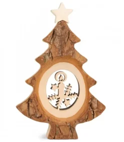 Waldfabrik, photophore en bois et étoile sapin de Noël Sapins En Bois|Sapin De Noël En Bois Avec Bougie Ciselee, 12 Cm