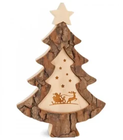 Waldfabrik, photophore en bois et étoile sapin de Noël Sapins En Bois|Sapin De Noël En Bois Avec Gravure Père Noël Et Luge, 15 Cm