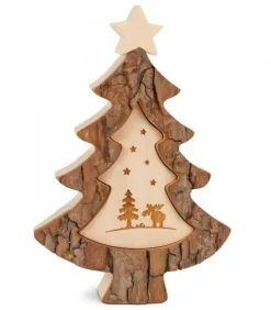 Waldfabrik, photophore en bois et étoile sapin de Noël Sapins En Bois|Sapin De Noël En Bois Avec Gravure Elan, 15 Cm