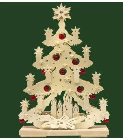 Ratags, décos de Noël lumineuses en bois Sapin Lumineux Led|Sapin De Noël Lumineux A Led En Bois Avec Boules De Noël Rouges