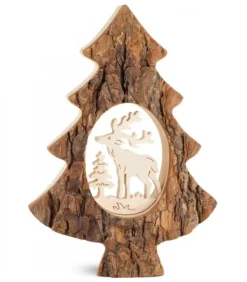 Waldfabrik, photophore en bois et étoile sapin de Noël Sapins En Bois|Sapin En Bois Avec Cerf Cisele, 18,5 Cm