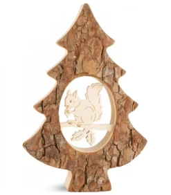 Waldfabrik, photophore en bois et étoile sapin de Noël Sapins En Bois|Sapin En Bois Avec Ecureuil Cisele, 18,5 Cm