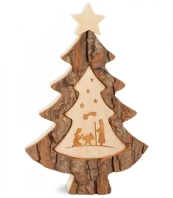 Waldfabrik, photophore en bois et étoile sapin de Noël Sapins En Bois|Sapin En Bois Avec Gravure Crèche De Noël, 15 Cm