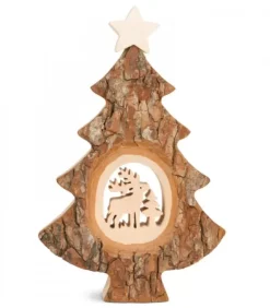 Waldfabrik, photophore en bois et étoile sapin de Noël Sapins En Bois|Sapin Noël En Bois Avec Cerf Cisele, 18 Cm