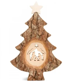 Waldfabrik, photophore en bois et étoile sapin de Noël Sapins En Bois|Sapin Noël En Bois Avec Crèche De Noël Ciselee, 18 Cm