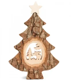 Waldfabrik, photophore en bois et étoile sapin de Noël Sapins En Bois|Sapin Noël En Bois Avec Elan Cisele, 18 Cm